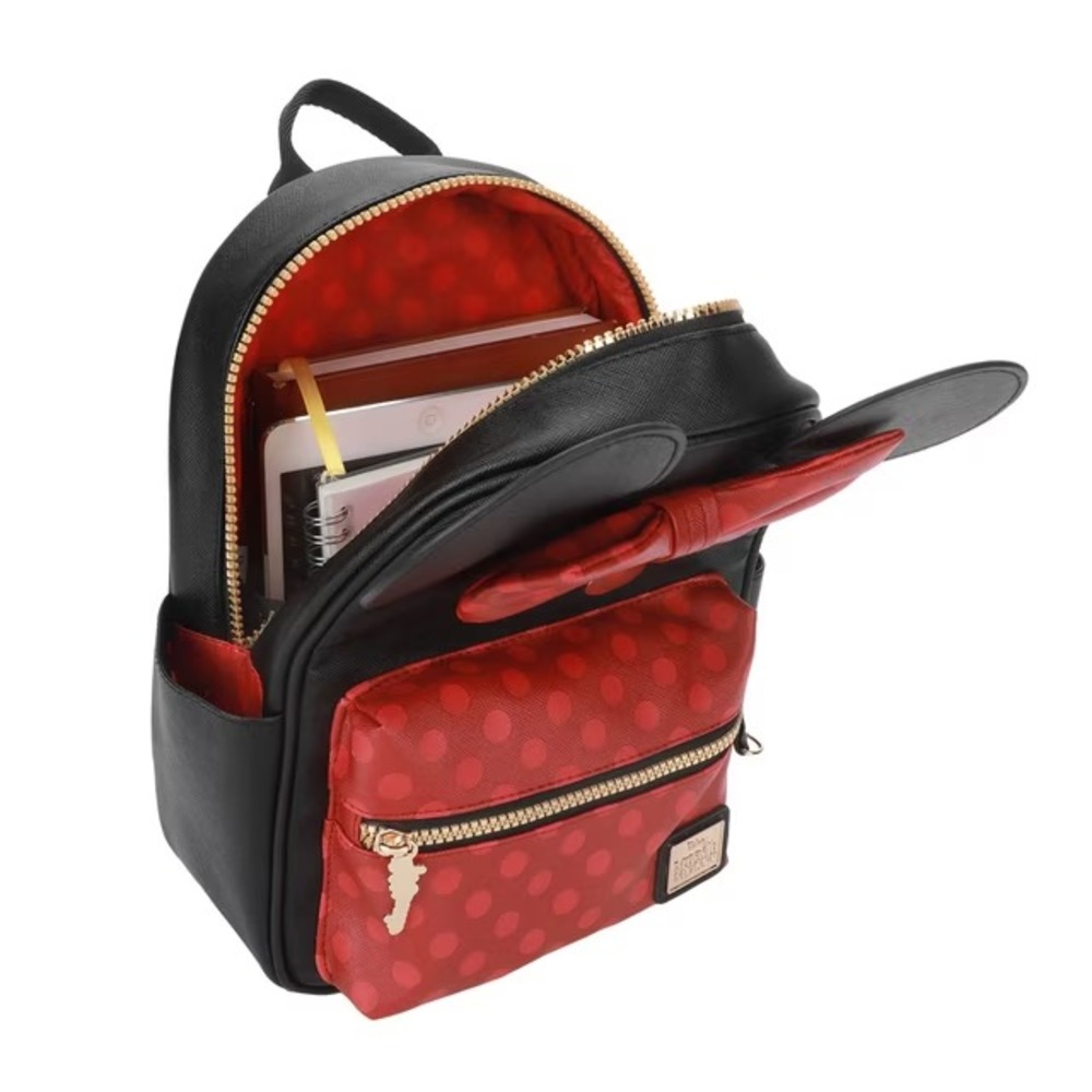 Disney Minnie Mouse Mini Backpack with Coin Pouch Charm Black Red Polka Dot - Picture 9 of 11